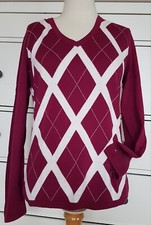 ♥ Tommy Hilfiger Rauten Pullover Gr. M feinstrick Baumwolle weinrot/creme Top ♥