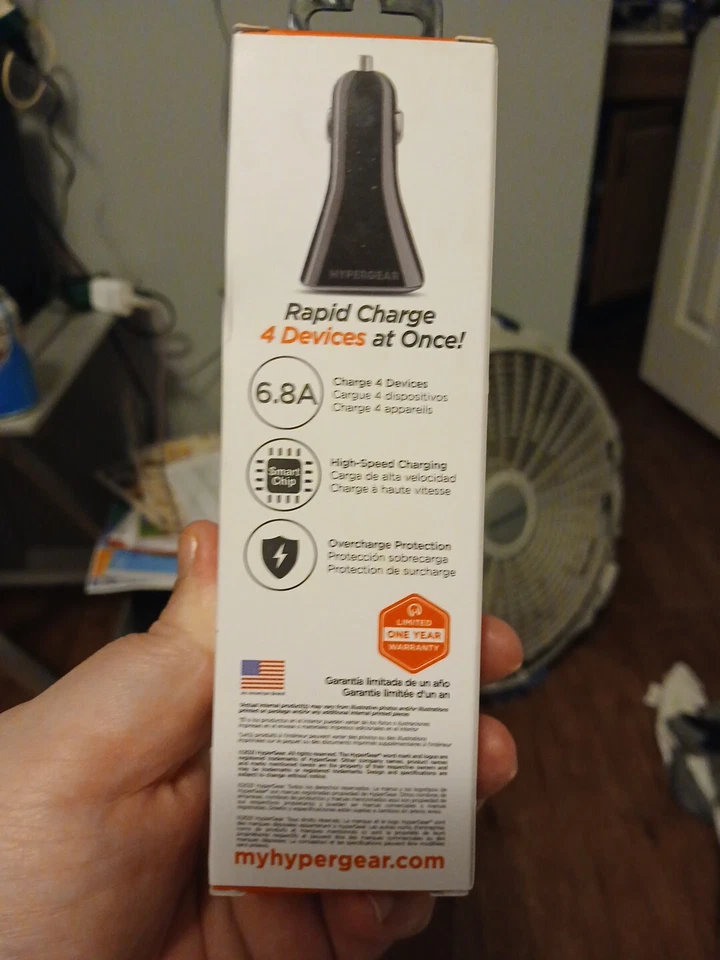 HyperGear High-Power 4-Port USB 6.8A Car Phone Charger - Black, NEW Never Opened - Image 3 of 4