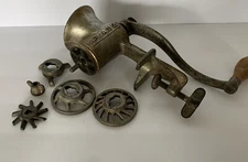 Meat Grinder Armaid Vintage With Several Attachments Plates Wood Handle USA