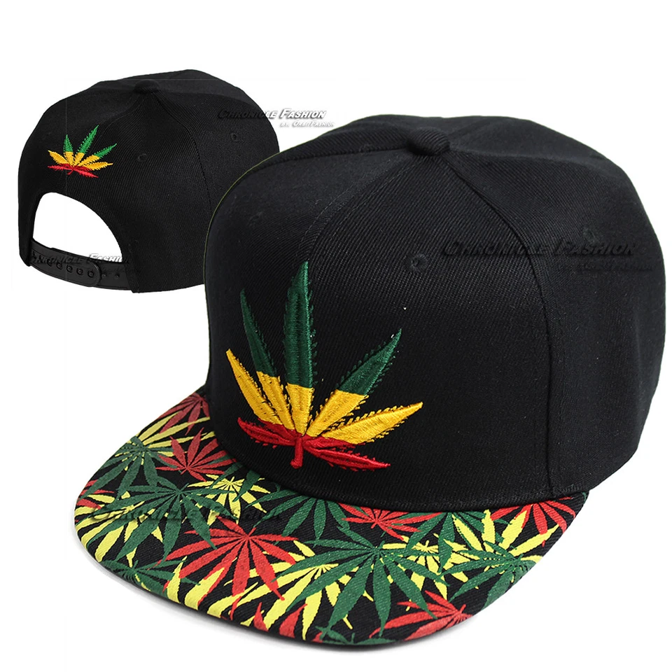 Baseball Cap Snapback Adjustable Flat Bill 420 Marijuana Leaf Embroidered Hat - Image 2 of 4