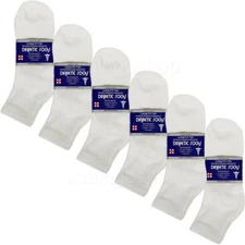 6 Pair White Men Cotton Circulatory Loose Fit Quarter Ankle Diabetic Socks 10-13