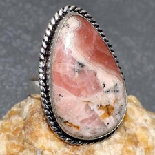 925 Silver Plated Rhodochrosite Jewellery Ring Handmade Gemstone Size Us 8 GW