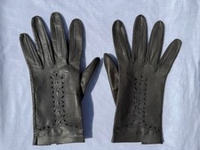 Vintage Gray Leather Gloves Embroidered Wrist Lambskin Unlined Size S 1960's