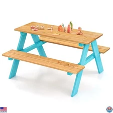 HONEY JOY Kids Outdoor Picnic Table Set - Durable Fir Wood Bench & Table Combo