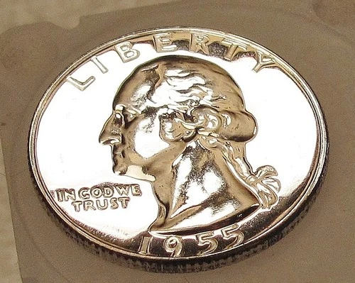 1955  Gem Proof Quarter 90% SILVER EYE CANDY Blazing Mirrored Surfaces #202 ~ 17
