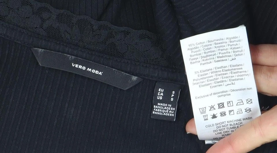 Vero Moda Women's Black Lace V-Neck Long Sleeve Stretch Top Size S - Image 4 of 4