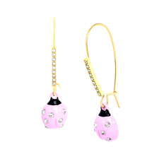 NEW BETSEY JOHNSON GOLD TONE CRYSTALS PALE PINK LADYBUG DANGLE DROP EARRINGS