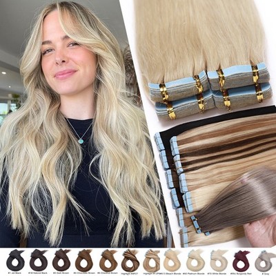 Thick 80PCS 200G 100% Tape In Skin Weft Real Remy Human Hair Extension Full Head