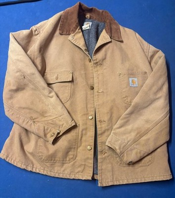 Carhartt chore C01 BRN vintage blanket lined jacket IRR size 52 Regular Stained
