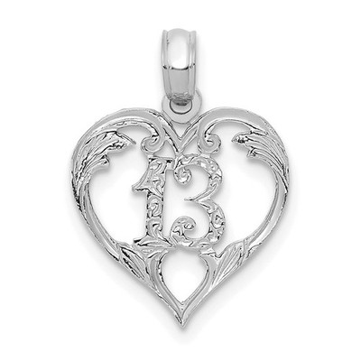 Real 14K White Gold 13 in Heart Cut-out Pendant; 0.73 g; Length: 17.65 mm