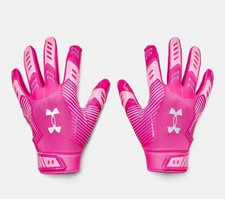 UNDER ARMOUR UA F9 LE Silver Metallic Football Gloves Youth Medium WR TE RB YM