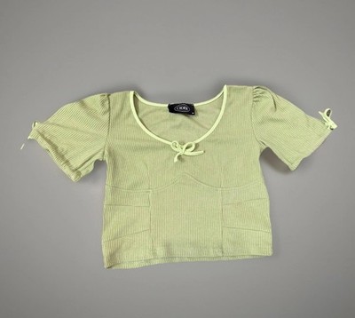 Cider Light Green Knit Puff Sleeve V-Neck Blouse - Women s Size M