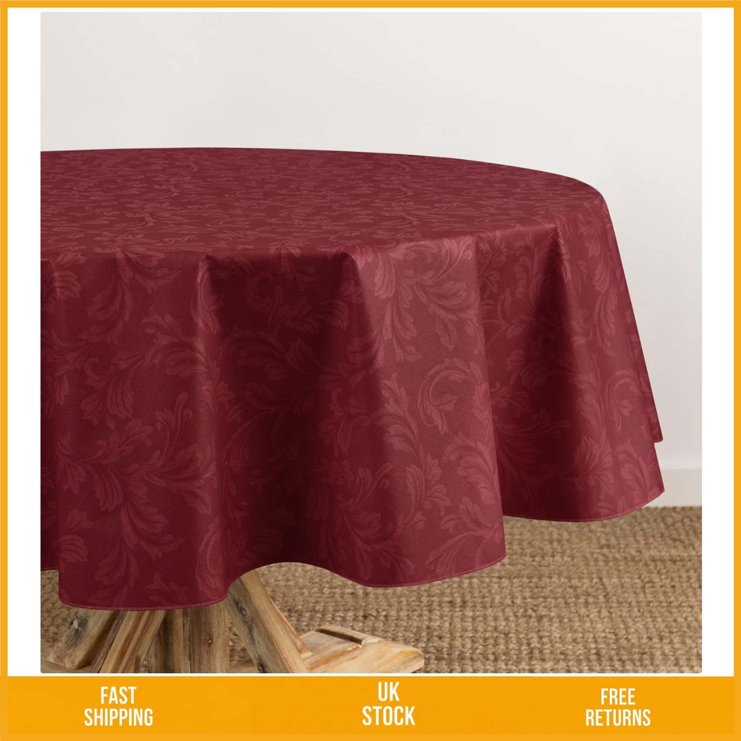 Elegant Floral Damask Vinyl Oval Tablecloth Flannel Backing Brick 60x84 In