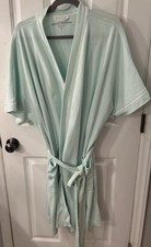 CAROLE HOCHMAN Size 3X Waffle Knit Aqua Belted Robe Wrap Pockets Cotton EUC 