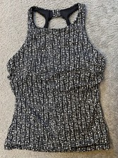 Athleta High Neck Maldives Tankini Bra-Cup Swim Top Black  White 36D/DD