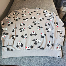 Disney Mickey Mouse Graphic Print Gray Crewneck Pullover Fleece Sweatshirt 2XL