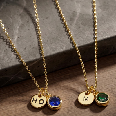 Personalized Birthstone & Initial Necklace, Handcrafted Sterling Silver