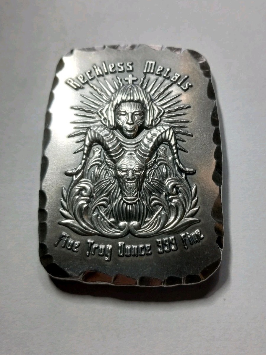 5 Oz .999 Hand Poured Silver Bar, Reckless Metals, Salvation #116