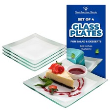 Tempered Glass Dessert Plates 6 Inch Elegant Square Appetizer Plates, Mo