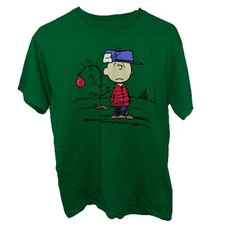 Peanuts Charlie Brown T-Shirt Mens Medium Green Christmas Tree Graphic Tee