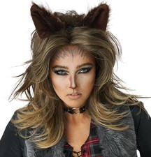 Lady Werewolf Wig  Ears Fancy Dress Halloween Adult Costume Accessory 2 COLORS
