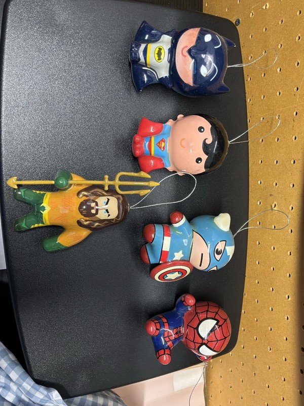 Lot of 5 Hanging Superhero Christmas Ornaments Batman Superman Aquaman Spiderman