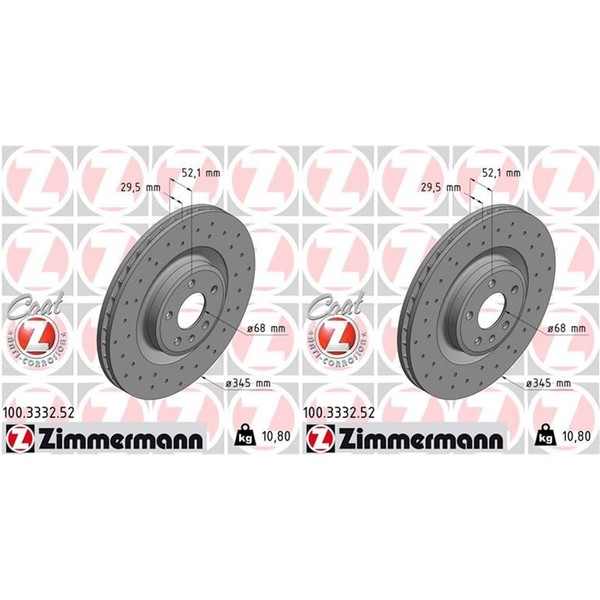 2X Zimmermann Sport Bremsscheiben 345Mm Gelocht Vorne Passend FüR Audi A4 A5 Q5-image