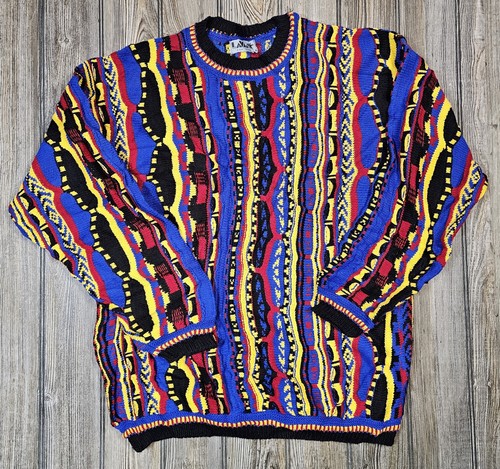 Vintage Lavane Sweater Mens XL 3D Knit 90s Coogi Style Crewneck Cosby Biggie - Image 1