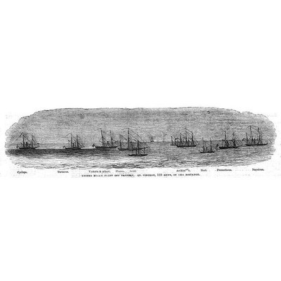 British & French United Steam Fleet of TREPORT - Antique Print 1843