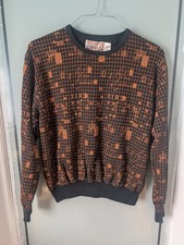 80's Versage Astro Mode Men's Crewneck Fleece Sweatshirt Black/Orange Sz M