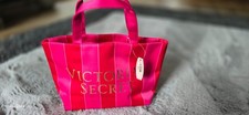 Victoria's Secret DARK RED PINK STRIPE TOTE. Limited Edition. NEW