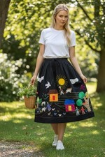 Vintage 70s Patchwork Skirt Black Maxi Colorful Handmade Hippie Boho Unique Art