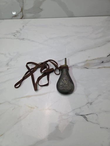 Vintage Reproduction Powder Flask Civil War Navy Brass & Copper Replica