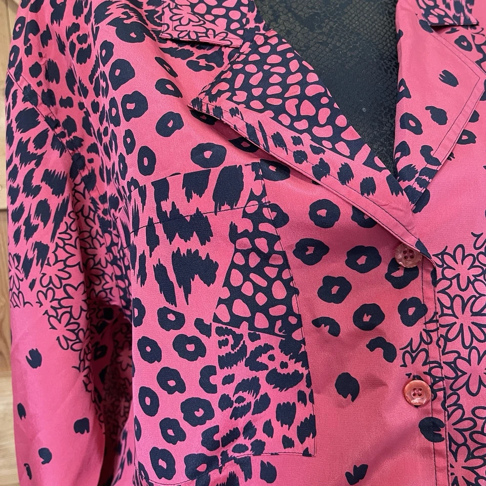 Jacques Vert Blouse Top Shirt Sz 10/12 Vintage Coral Red Retro 80's Animal Print - Image 4 of 4