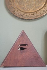 VTG EGYPTIAN WOODEN WOOD PYRAMID SCULPTURE SCARAB FALCON ANCH HANDCARVED ART 