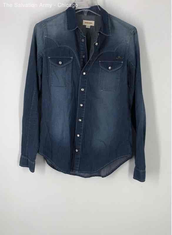 Diesel Mens Blue Cotton Long Sleeve Collared Jean Button-Up Shirt Size Medium