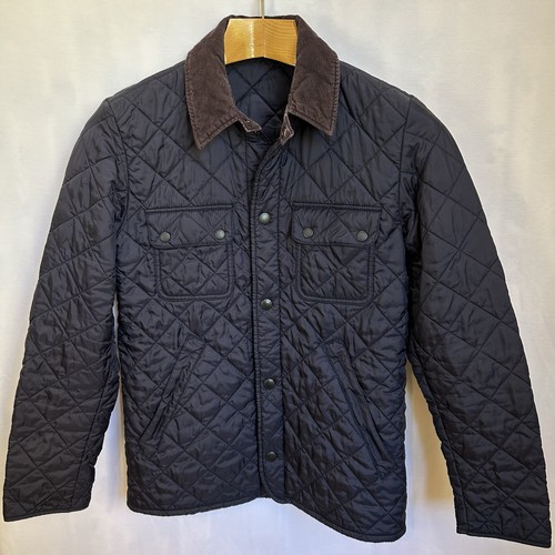 Barbour Tinford Quilted Jacket Navy Blue w/ Brown Corduroy Collar Men's Size S