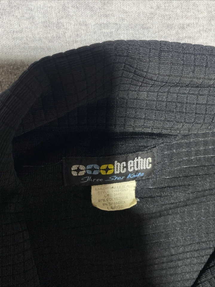 BC Shirt Mens Large Black USA Three Star Knit Stretch Y2K Retro Clubcore VINTAGE - Image 4 of 4