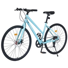 7 Speed Hybrid Bike Disc Brake 700C Road Bike for Men Women's City Bicycle, Blue
