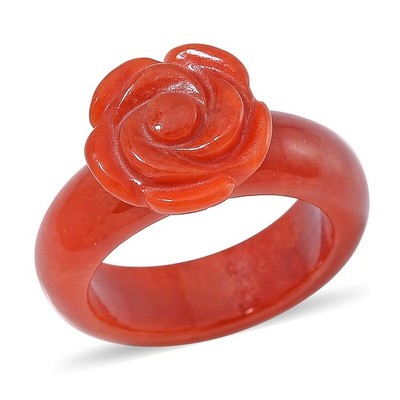 MUST HAVE!! Red Jade Carved Rose Flower 39.00 ctw Ring Size 7