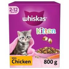 10 x 800g Whiskas 2-12mos Kitten Cat Dry Food with Chicken Complete and Balanced 3.78 per kilo