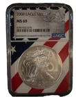 2008 $1 AMERICAN SILVER EAGLE NGC MS69 USA FLAG CORE HOLDER