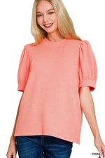 Zenana Raised Rib Puff Sleeve Top