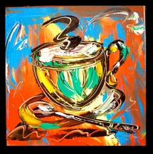 MANHATTAN COFFEE Abstract Modern Original Oil Painting  CANVAS BY KAZAV TJU-8