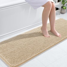 Chenille Bath Rugs 59x20, Soft Absorbent, Quick Dry, Machine Washable, Beige