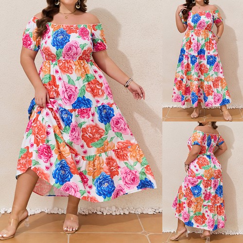 Plus Size Curvy Women Floral Dress Summer Holiday Beach Party Swing Sundress - Picture 3 of 117