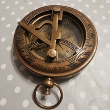 Fully Functional Antique Finish Stanley London Brass Pocket Compass Sundial Rare