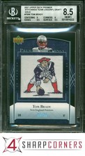 2007 UD PREMIER STITCHING TEAM LOGO NFL DRAFT GOLD #PS99 TOM BRADY #/50 BGS 8.5
