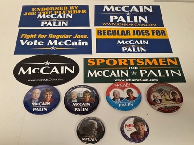 McCain Palin Republican Presidential Election Sticker Button Lot