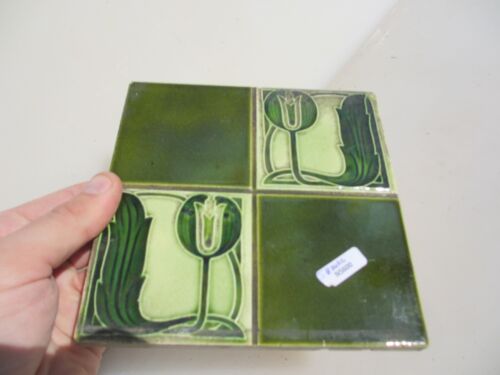 Antique Ceramic Tile Old Floral Flowers Victorian Art Nouveau Vintage - Picture 8 of 18